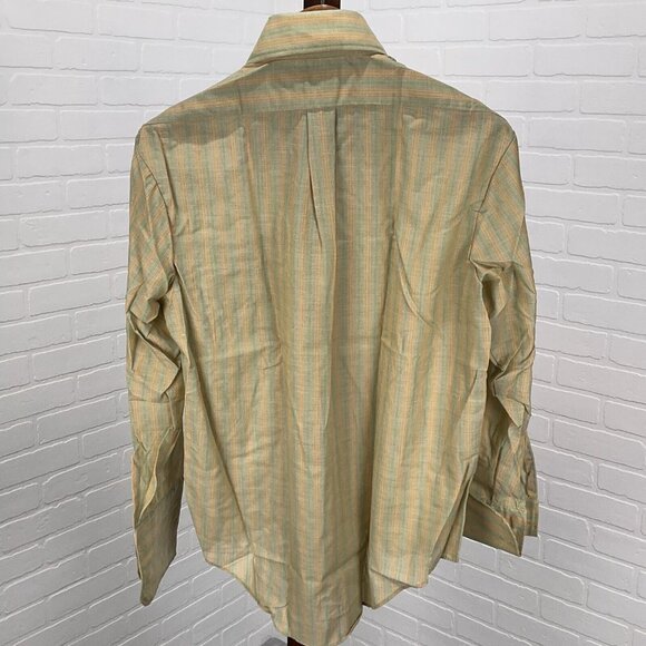 Unbranded Shirt Mens 16.5-33 Green Orange‎ Stripe Sanforized Permanent Press 70s - Picture 3 of 6